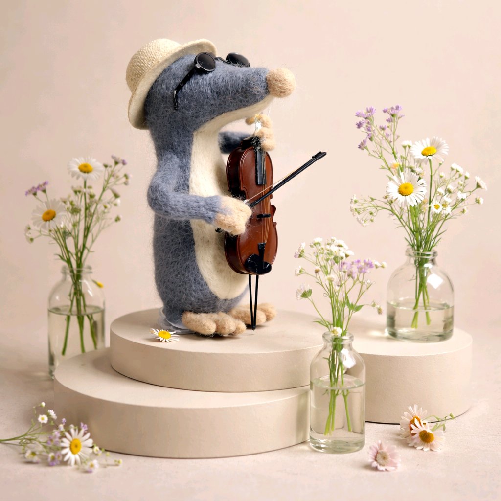 gefilzter Maulwurf mit Cello