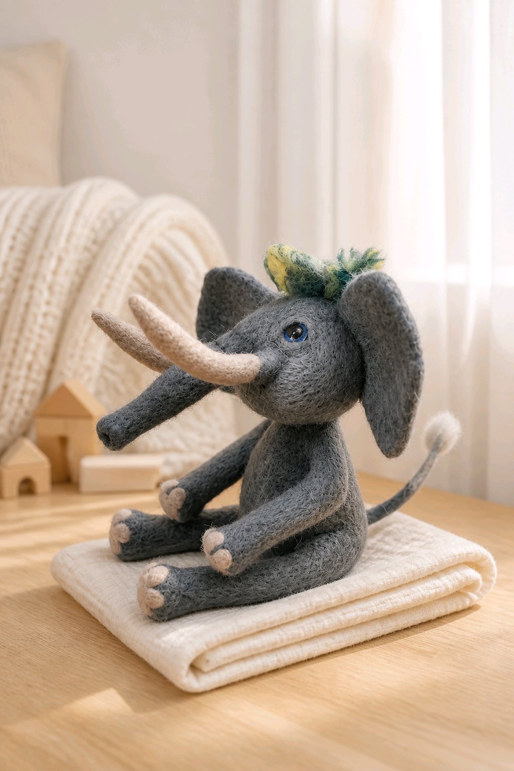 gefilzter Elefant mit Mütze