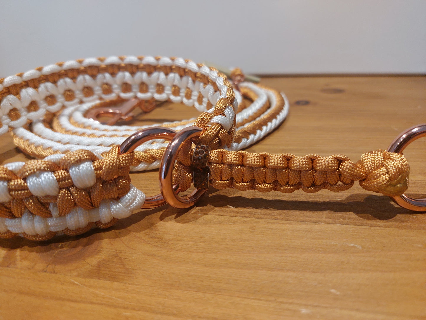 Handgefertigte Hundeleine + Zug-Halsband "Goldpfote"