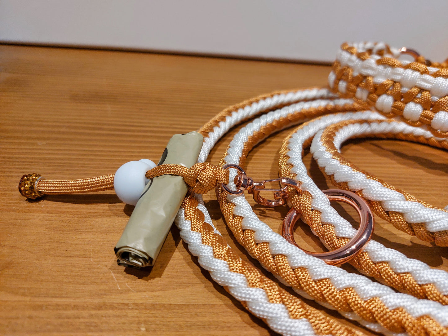 Handgefertigte Hundeleine + Zug-Halsband "Goldpfote"