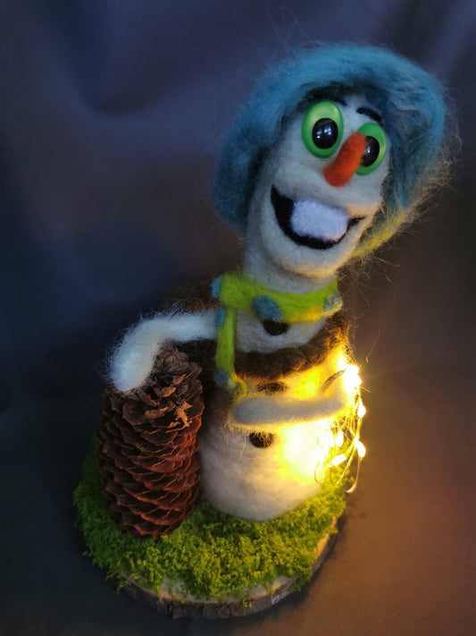 Lustiger Filz Schneemann mit Lichterkette