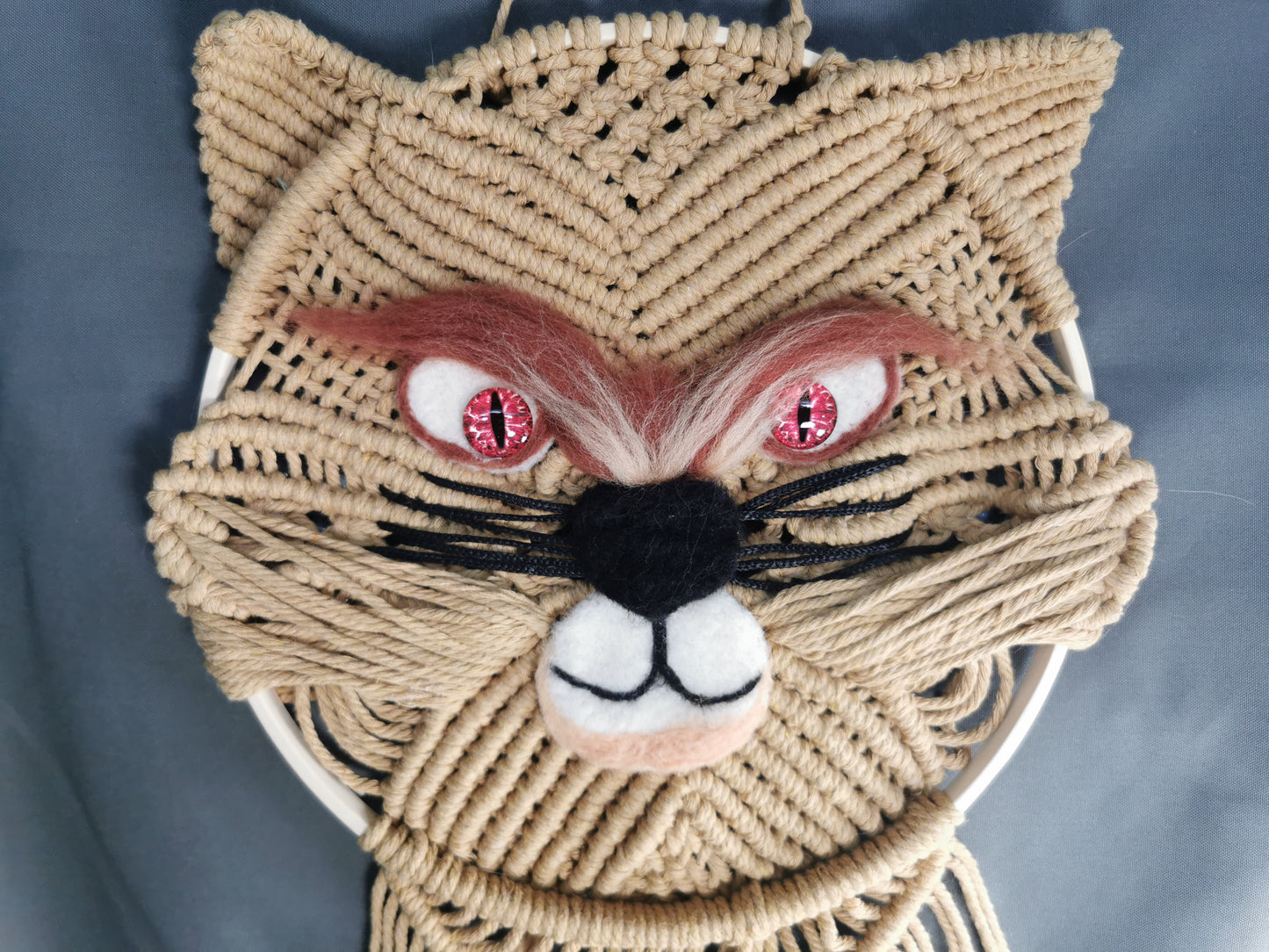 Wandschmuck Makramee Katze