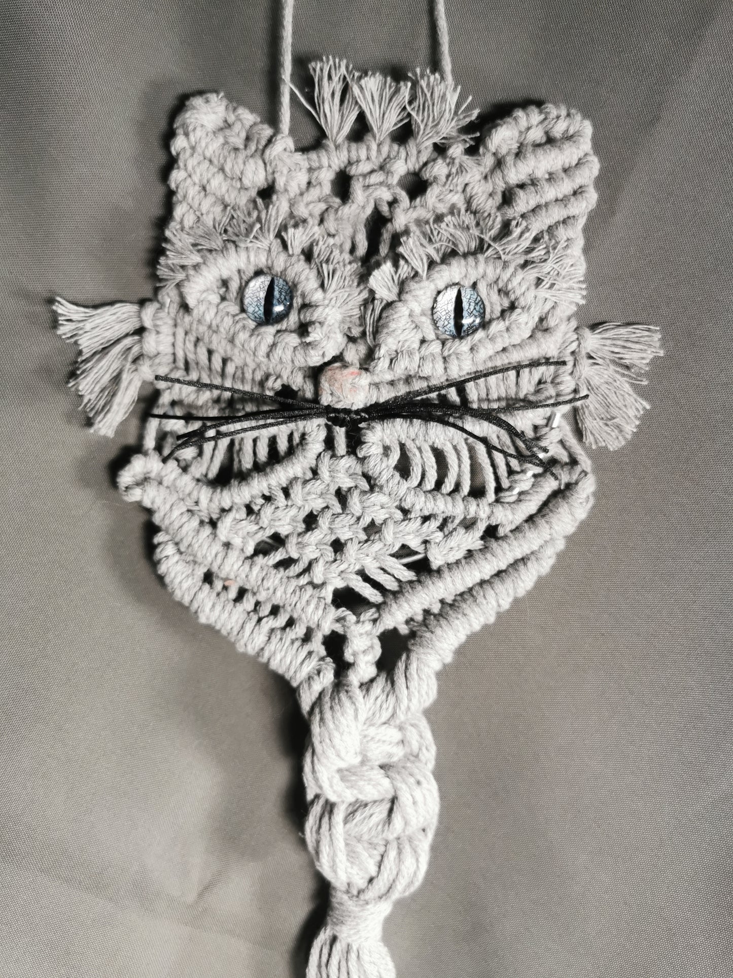 Wandschmuck Makramee Katze