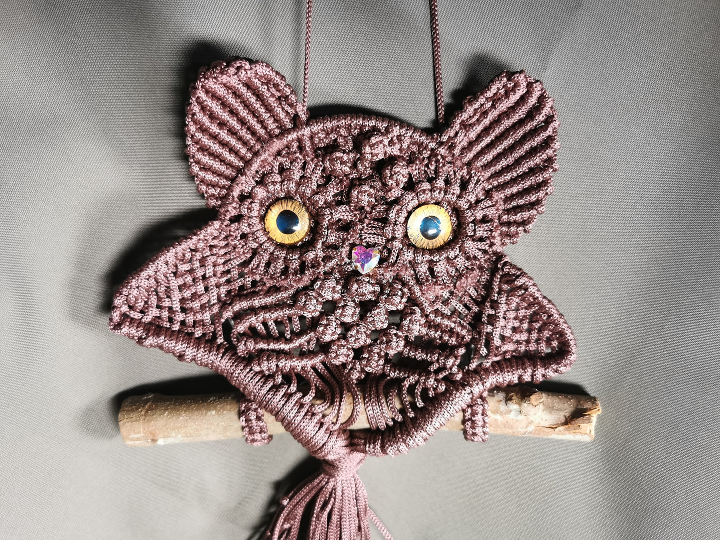 Wandschmuck Makramee kleine rötlich/braune Eule