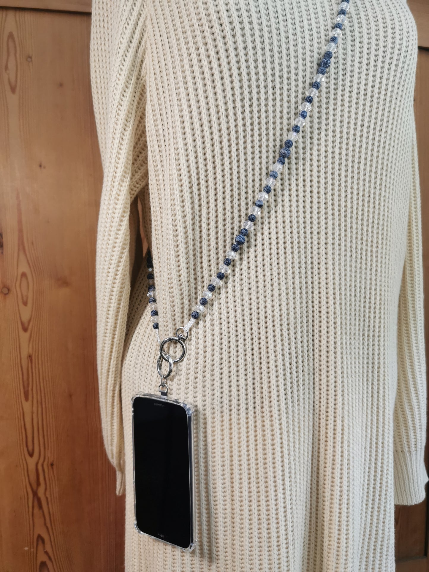 Handyperlenkette Achat dunkelblau