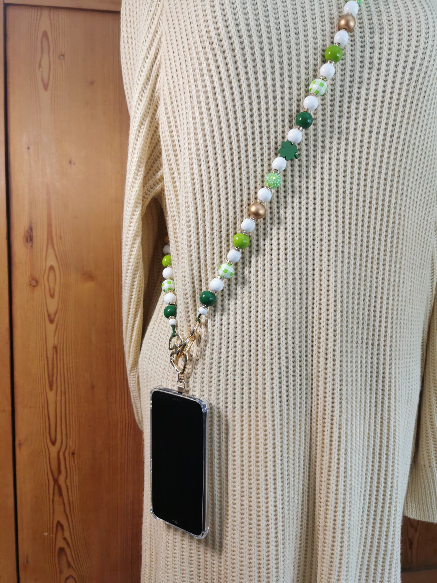 Handyperlenkette Glücksklee