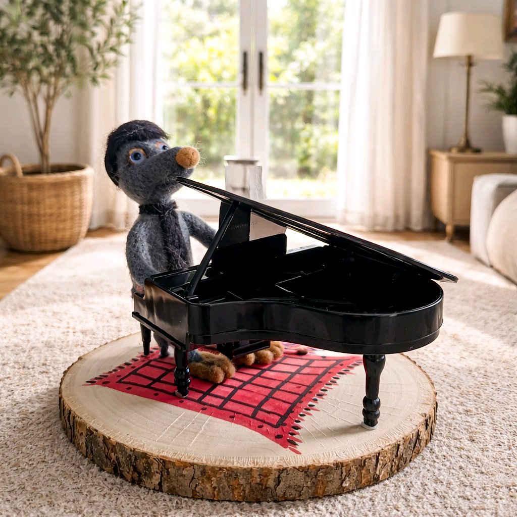 gefilzte Maus am Flügel