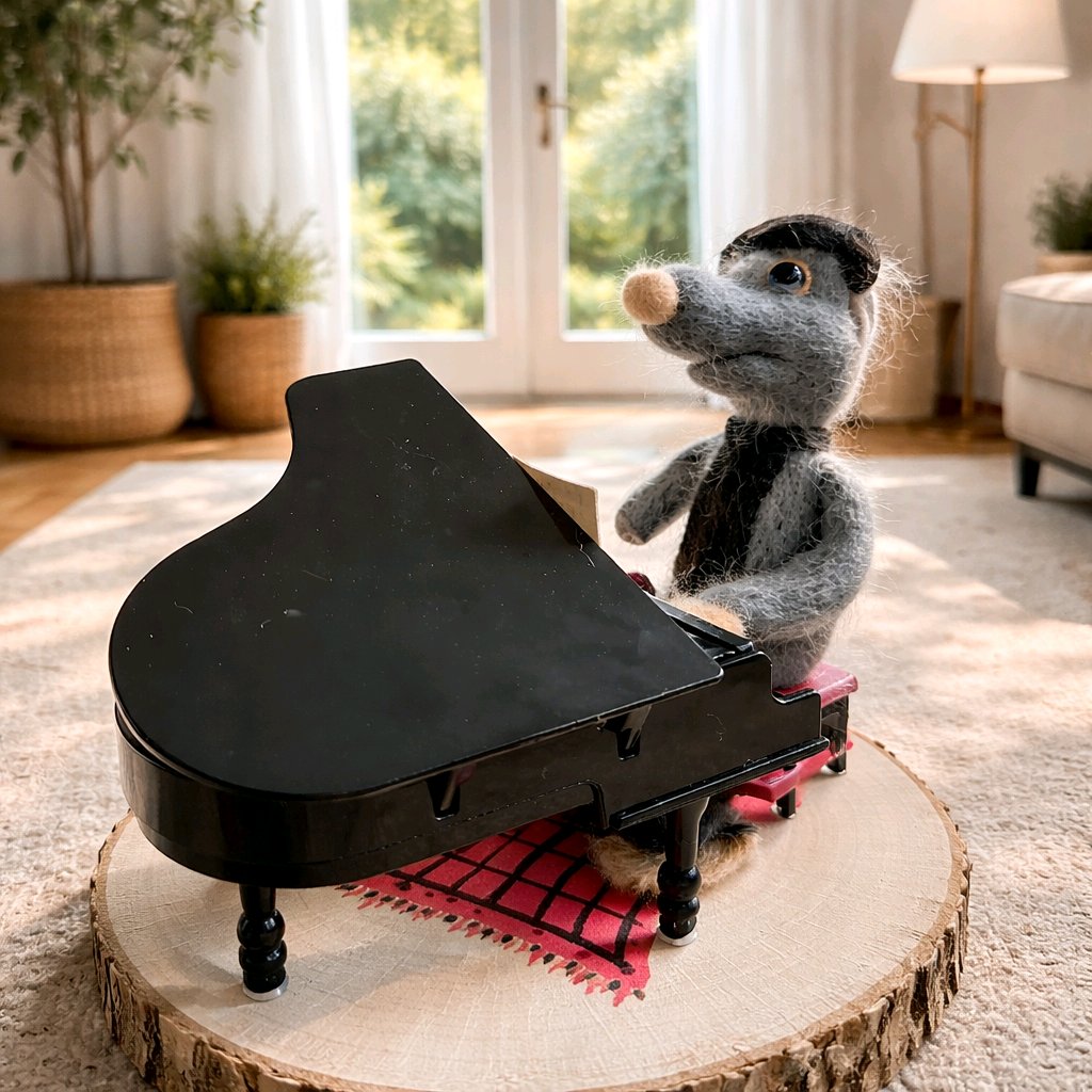gefilzte Maus am Flügel