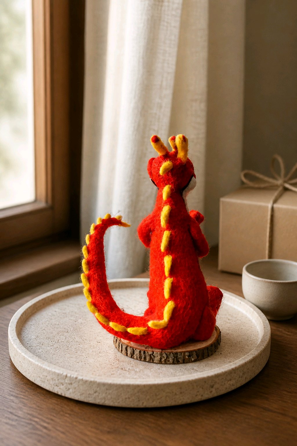 gefilzter roter Drache