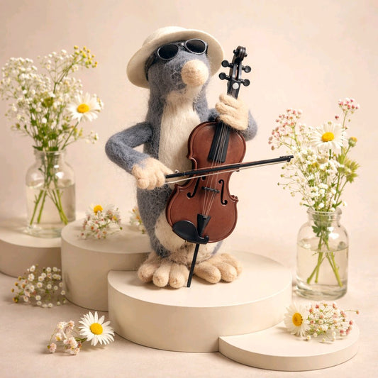 gefilzter Maulwurf mit Cello