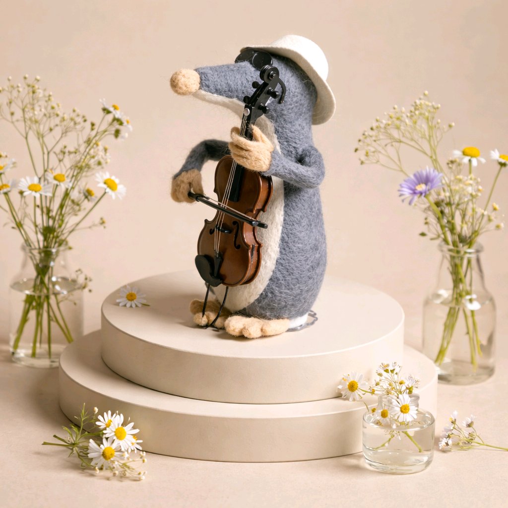 gefilzter Maulwurf mit Cello