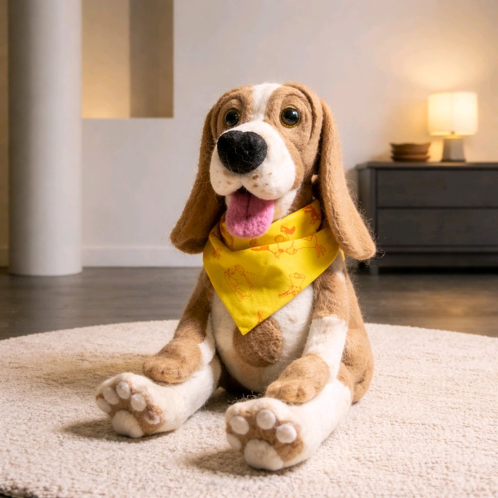 gefilzter großer Hund mit Halstuch