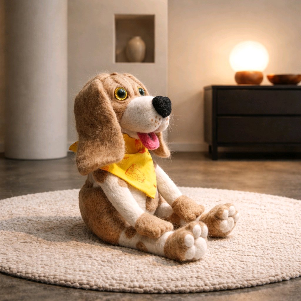 gefilzter großer Hund mit Halstuch