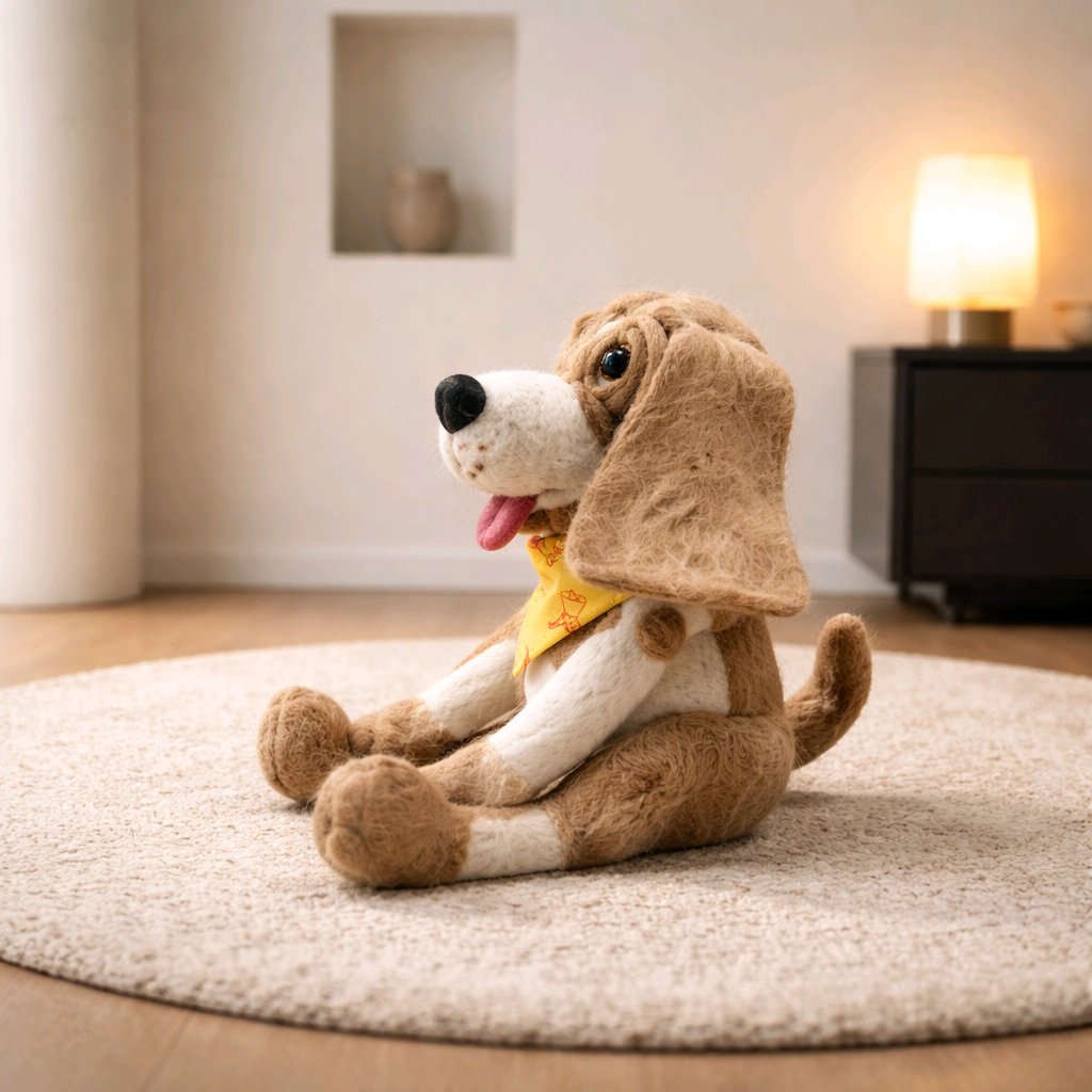 gefilzter großer Hund mit Halstuch