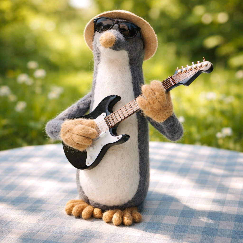 gefilzter Maulwurf mit E-Gitarre