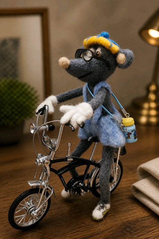 gefilzte Maus mit Fahrad