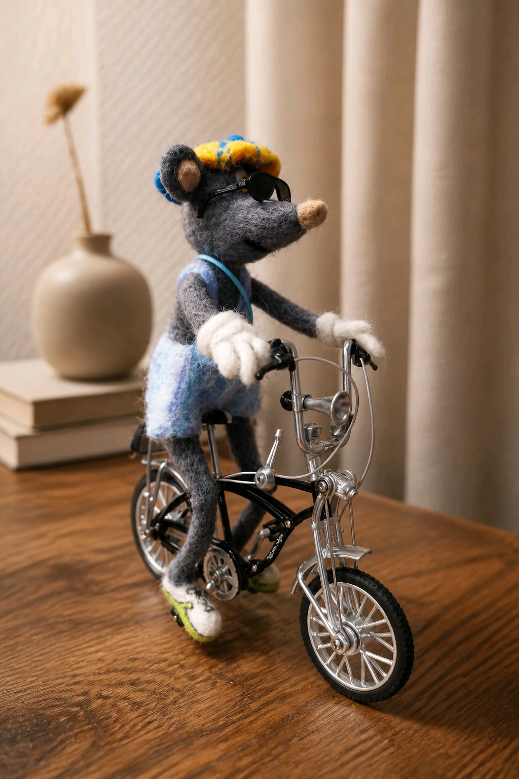 gefilzte Maus mit Fahrad