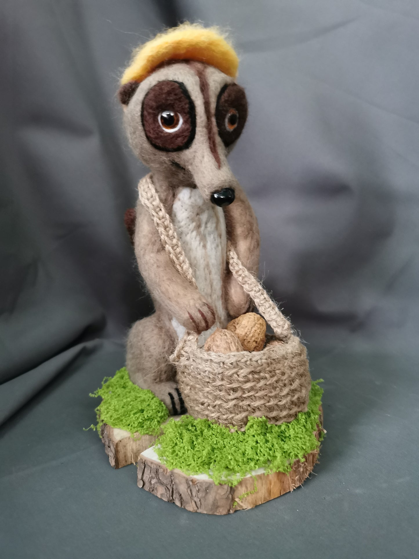 Erdmännchen mit Wallnüssen im Korb