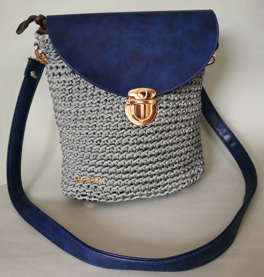 Handtasche blau/grau mit Zusatzinnentasche