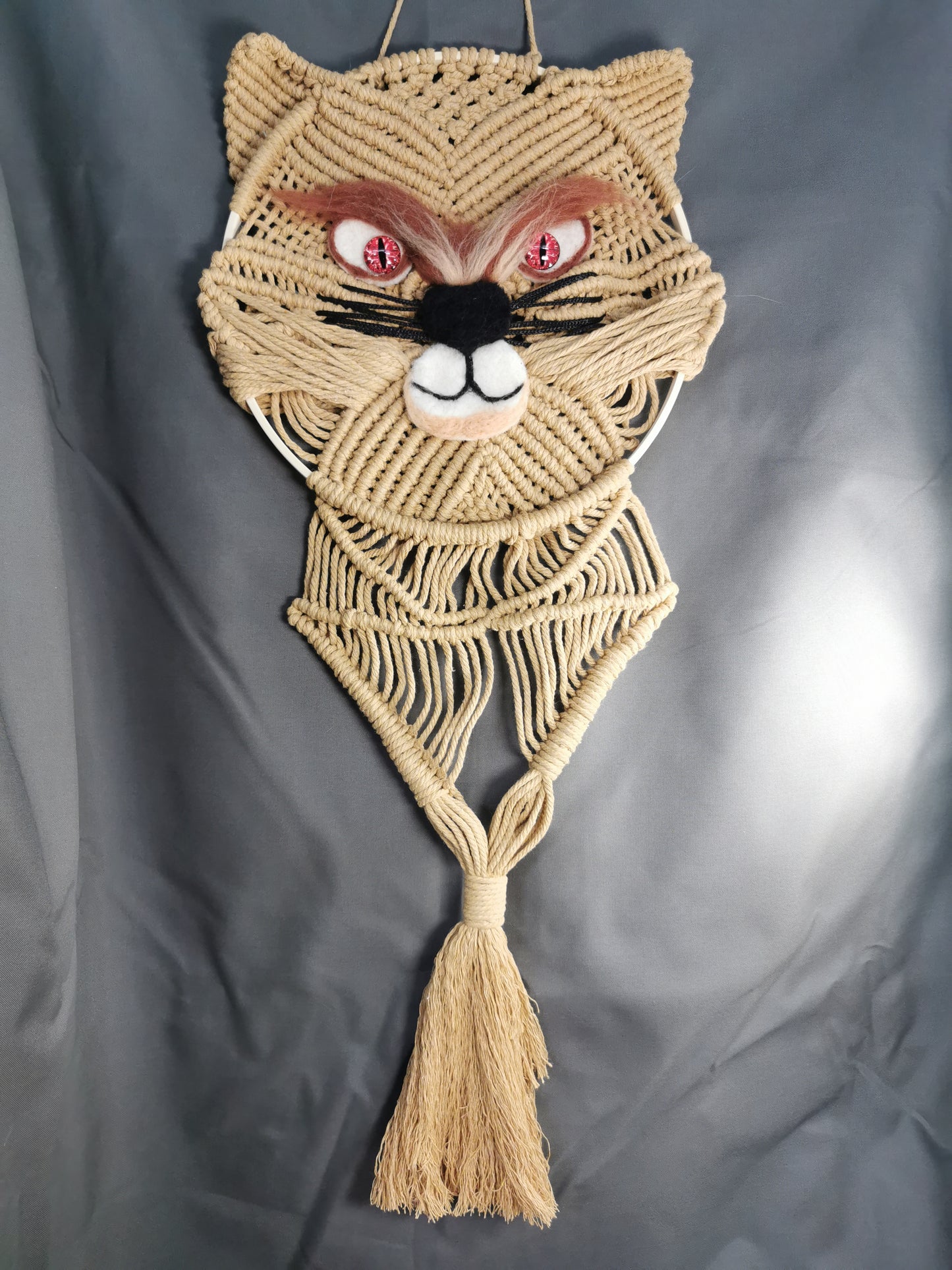 Wandschmuck Makramee Katze