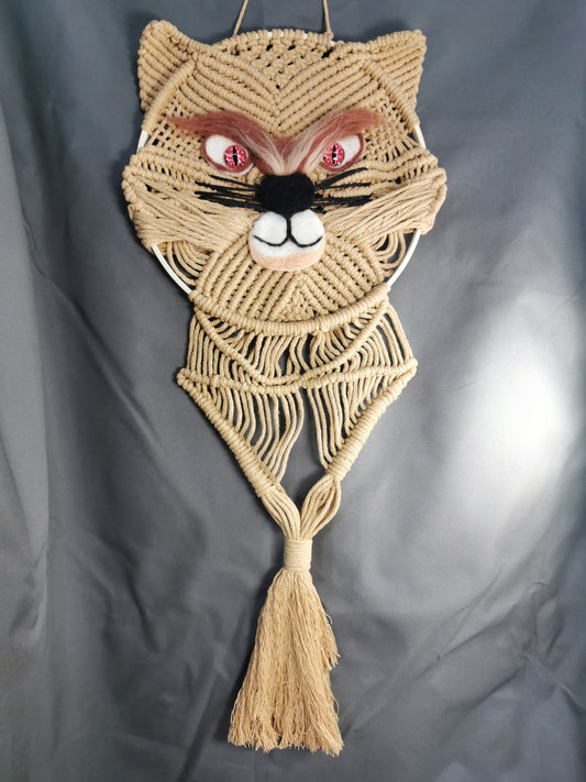Wandschmuck Makramee Katze