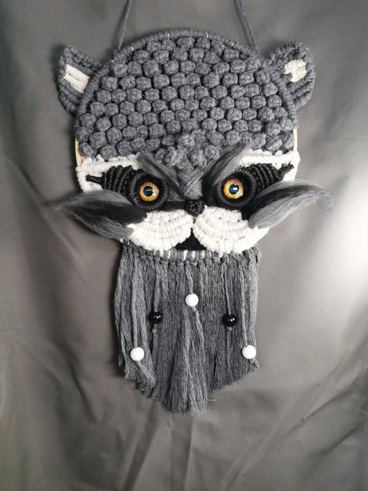 Wandschmuck Makramee Waschbär