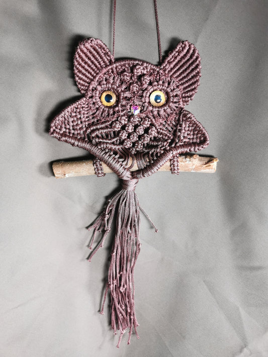 Wandschmuck Makramee kleine rötlich/braune Eule